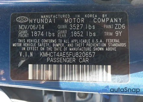 2015 Hyundai Accent Gls из США, поврежденный, VIN KMHCT4AE5FU820657